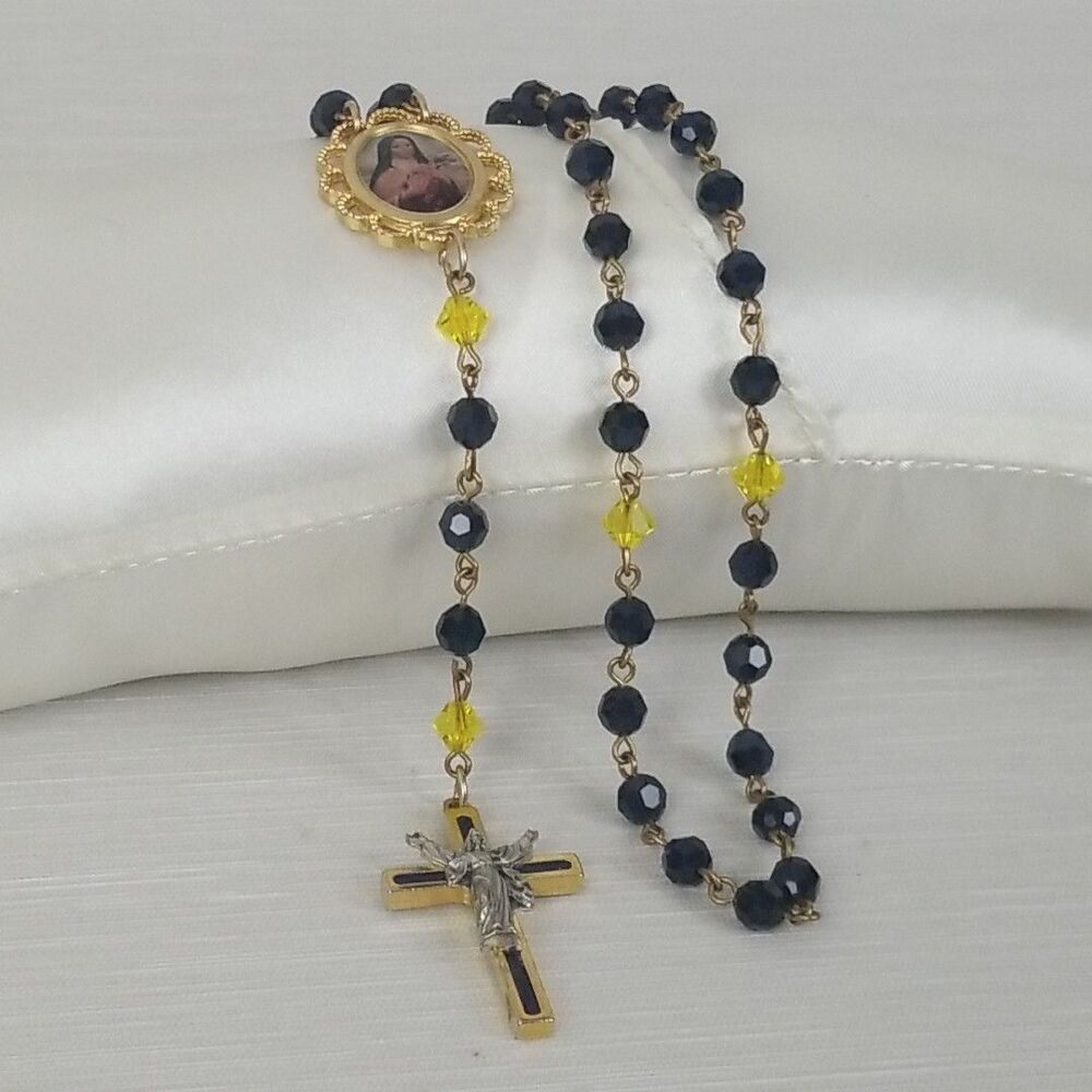 St Teresa Little Flower Christ Has Risen Rosary Blue And Yellow Made Italy